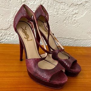 Yves Saint Laurent Tribute 105 Criss Cross Sandals Wine Snakeskin Size 37